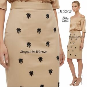 J.Crew NWT tan pencil skirt w/ black beaded jewel embellishments shop@iamwarrior